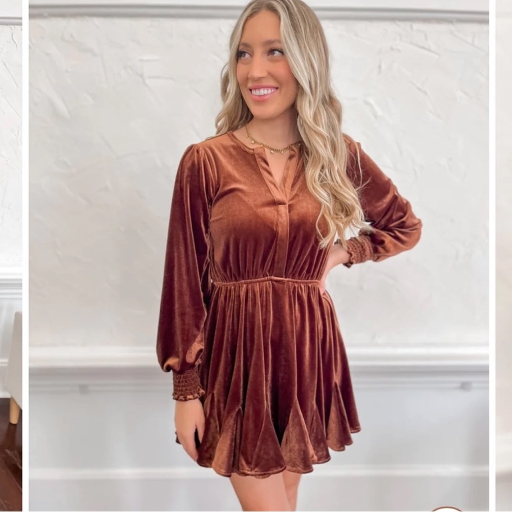 Blu pepper brown velvet dress